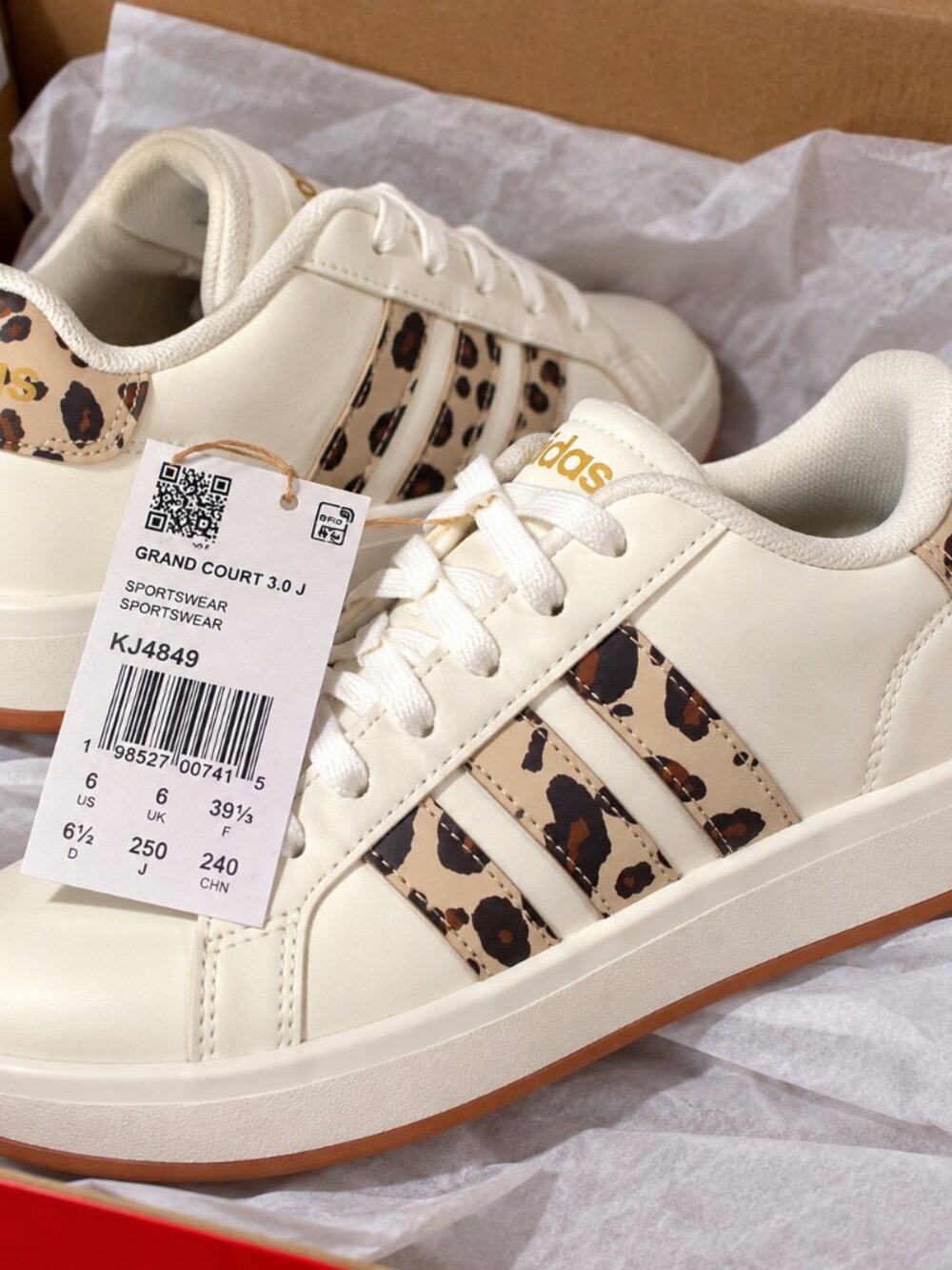 Adidas Grand Court 3.0 J Leopard Print Sneakers Size 6.5 NWT NIB KJ4849